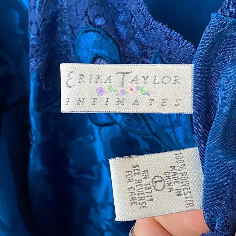 Vintage Erika Taylor Royal Blue Brocade Chemise - Picture 4 of 5